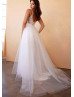 Beaded White Lace Tulle Shimmering Wedding Dress